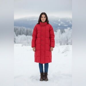 VINTAGE Eddie Bauer Goose Down MAXI Puffer Coat Reversible Red - Medium